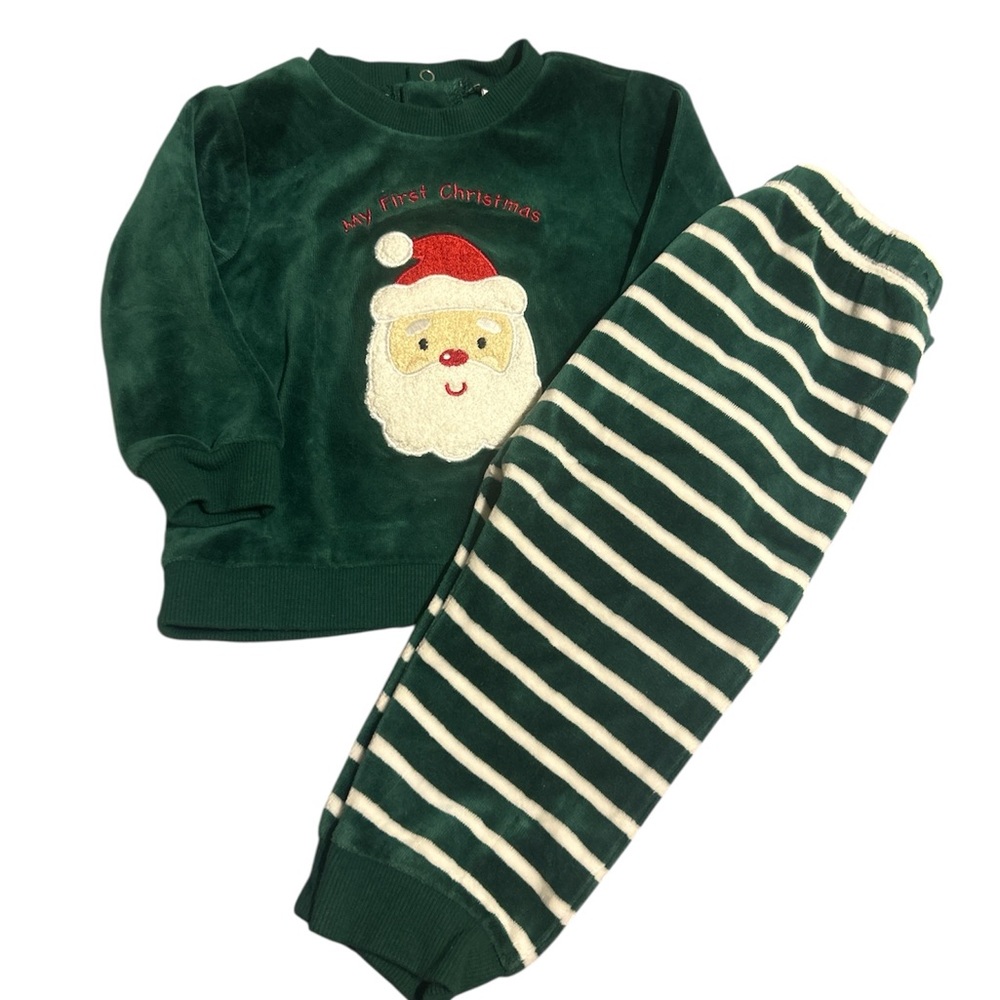 Little Me Green and White 2 Piece Set 12 months infant boy. MY FIRST CHRISTMAS